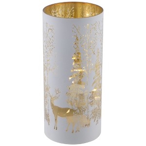 Northlight LED Lighted Deer in Forest Glass Hurricane Christmas Candle Decoration - 8" - 1 of 4