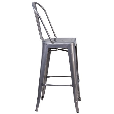 Urban Silver 30'' Metal Indoor Barstool with Vertical Slat Back