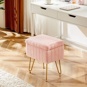 TUYOHW 16" Storage Ottoman,Faux Fur Vanity Stools with 4 Metal Legs & Anti-Slip Adjustable Feet,Ottoman for Living Room,Entryway - 1 of 4