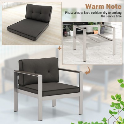 Gray Aluminum Outdoor Armchair Set with Cushions