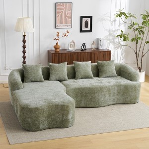 Full Compression L-Shape Sectional Sofa with Curved Chaise,Modular Chenille Couch, High-Density for Apartment Living Room - 1 of 4