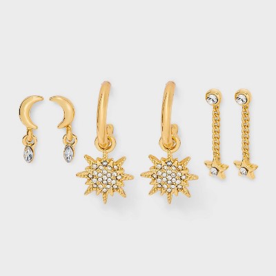 SUGARFIX by BaubleBar Starry Eyed Stud Earring Set 3pc - Gold