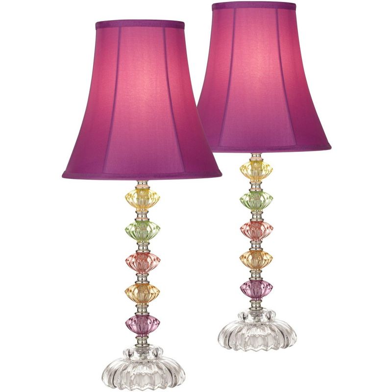360 Lighting Bohemian Country Cottage Accent Table Lamps 21" High Set of 2 Orchid Stacked Glass Off White Bell Shade for Bedroom Living Room Bedside, 1 of 8