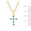 Classic Gold 14K Yellow Gold, 0.08ct Emerald & 0.05ct Diamond Cross 18 " Pendant Necklace  - (11 Stones) - Green - 2 of 3