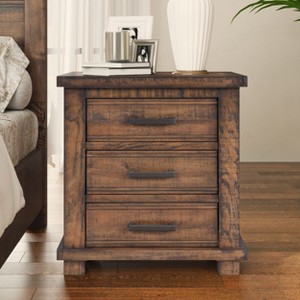 NicBex Rustic Three Drawer Nightstand Farmhouse Night Stand Reclaimed Solid Wood Bedside Table for Bedroom, Living Room - 1 of 4