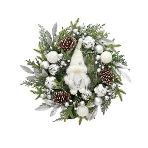Silver and White Christmas Garland with Lights, 22 Inch Christmas Gnome Garland with 30 Lights and Balls for Fireplace Window Decoration - 1 of 4