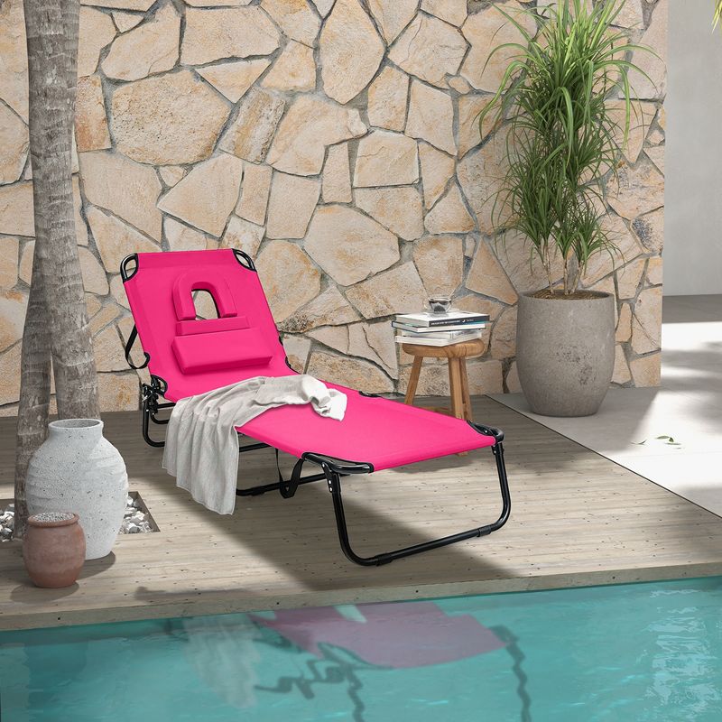 Costway Beach Chaise Lounge Chair with Face Hole Pillows & 5-Position Adjustable Backrest, 2 of 11