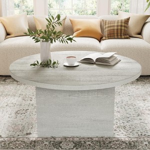 Dyonery Round Coffee Table,35-Inch Engineered Wood Coffee Table for Living Room, Center Low Cocktail Tea Table，White - 1 of 4