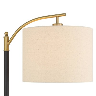 Black and Gold Metal Mid-Century Modern Floor Lamp with Linen Shade