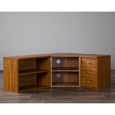 Sonoma Oak Corner TV Stand with Cabinet and Shelves