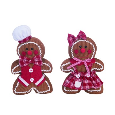 Transpac Fabric 13 in. Brown Christmas Plush Corduroy Standing Gingerbread Figurine Set of 2