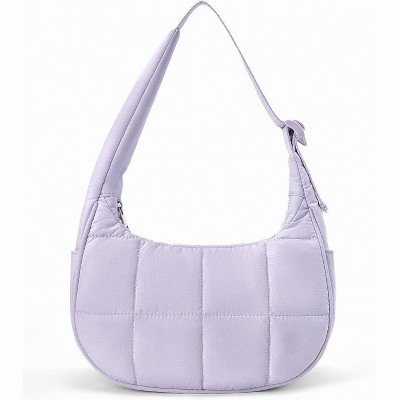 Crescent Shoulder Bag for Women, Nylon Quilted Shoulder Purses, Puffy Handbags with Adjustable Strap