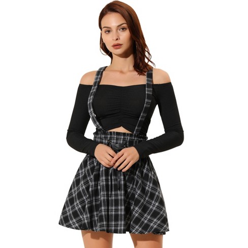 Allegra K Women's Gothic Plaid High Waisted Detachable Suspender Skirts  Black Small