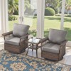 POCASSY High Back Outdoor Swivel Rocker Set of 2, Brown Wicker Furniture Swivel Chair with 5-Inch Wide Armrest and Thick Cushion for Porch - 2 of 4