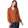 INSPIRE CHIC Women's Vintage Notched Lapel Long Sleeve Printed Button Down Tops - 3 of 4