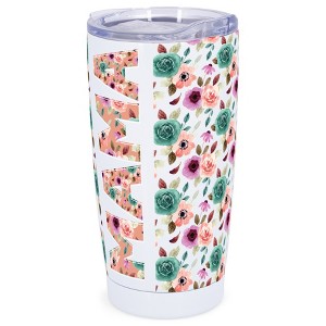 Elanze Designs 20 oz Stainless Steel On the Go Insulated Travel Tumbler With Push Top Lid, Mama Pink & Blue Floral White - 1 of 4