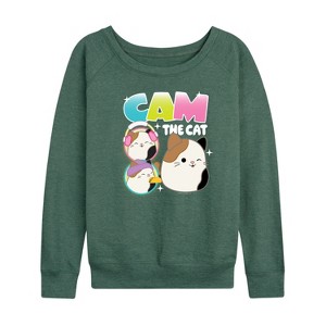 Women's - Squishmallows - Cam The Cat Lightweight French Terry Wide Neck Long Sleeve Graphic Shirt - 1 of 4