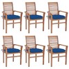 vidaXL Dining Chair Set of 6 Teak and Blue - 2 of 4