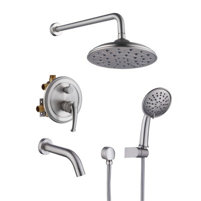 CASAINC 8" Wall Mounted Round Shower System with Hand Sprayer, Brushed Nickel
