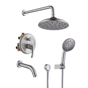 CASAINC 8" Wall Mounted Round Shower System with Hand Sprayer, Brushed Nickel - 1 of 4