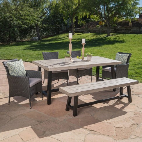 Linden 6pc Acacia Wood Wicker Patio Dining Set Gray