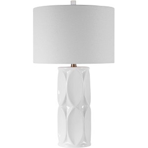 Uttermost Modern Table Lamp 26" High Glossy White Glaze Geometric Ceramic Fabric Drum Shade for Living Room Bedroom House Bedside - 1 of 1