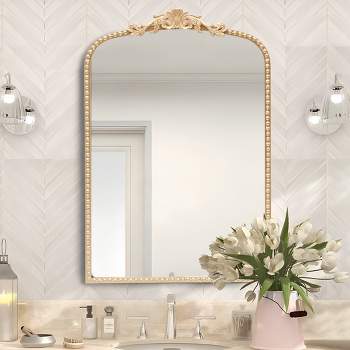 SKONYON Arched Wall Mirror Gold Metal Mirror 21x28 Inch Elegant Decor for Home Living Spaces
