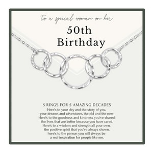 HOPE LOVE SHINE 50th Birthday Gift for Her – 5 Ring 5 Decades Gold Silver Necklace, 50 year old Party Celebration - 1 of 4