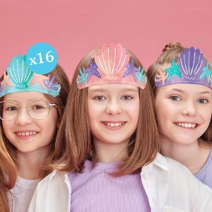Big Dot of Happiness Mermaid Party Paper Crowns, Colorful Under the Sea Party Headbands for Girls Birthday, DIY Mermaid Party Hat Favors, 16 Count - 1 of 4