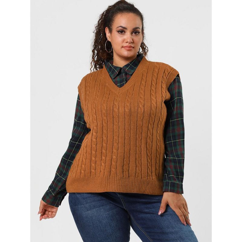 Agnes Orinda Women's Plus Size V Neck Knit Sleeveless Pullover Fashion Sweater Vests, 4 of 7