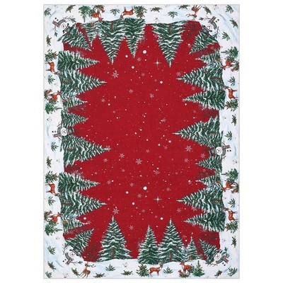 Acekool Snowman Cabin Pine Forest Christmas Rug Holiday Decor Subtle Washable Low Profile Non-Slip Mat for Entryway Bedroom Living Room