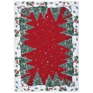 Acekool Snowman Cabin Pine Forest Christmas Rug Holiday Decor Subtle Washable Low Profile Non-Slip Mat for Entryway Bedroom Living Room - 1 of 4