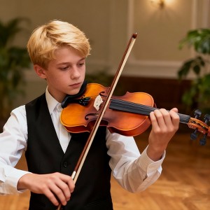 TopComfy 1/4 Acoustic Violin Set with Case Bow Rosin Tuner Shoulder Rest Strings Tone Marks for Kids 5-7 Years Old, Brown, 26.57"*8.66"*4.92" - 1 of 4