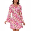 60s 70s Outfits for Women Flared Long Sleeve Printed Dress with Headband Earrings Necklace Sunglasses - 2 of 4