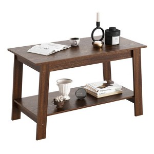 Coolmee 2 Tier Coffee Table, Rustic Wood Living Room Tables with Open Rectangular Storage Compartment, Coffee Tables for Living Room, Home Office - 1 of 4