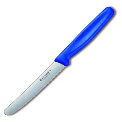 Victorinox Swiss Round Tipped Stainless Steel 4.5 Inch Steak Knife with Blue Polypropylene Handle