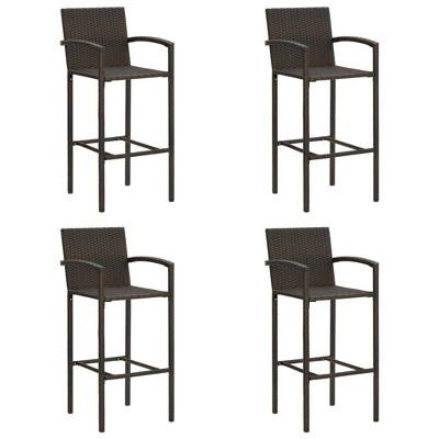 vidaXL Bar Stool Set of 4 Brown Synthetic rattan, powder-coated steel