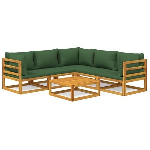 vidaXL Garden Lounge Set Green cushions, Natural wood - 1 of 4