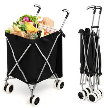 Costway Folding Shopping Cart Utility w/ Water-Resistant Removable Canvas Bag Black\Blue