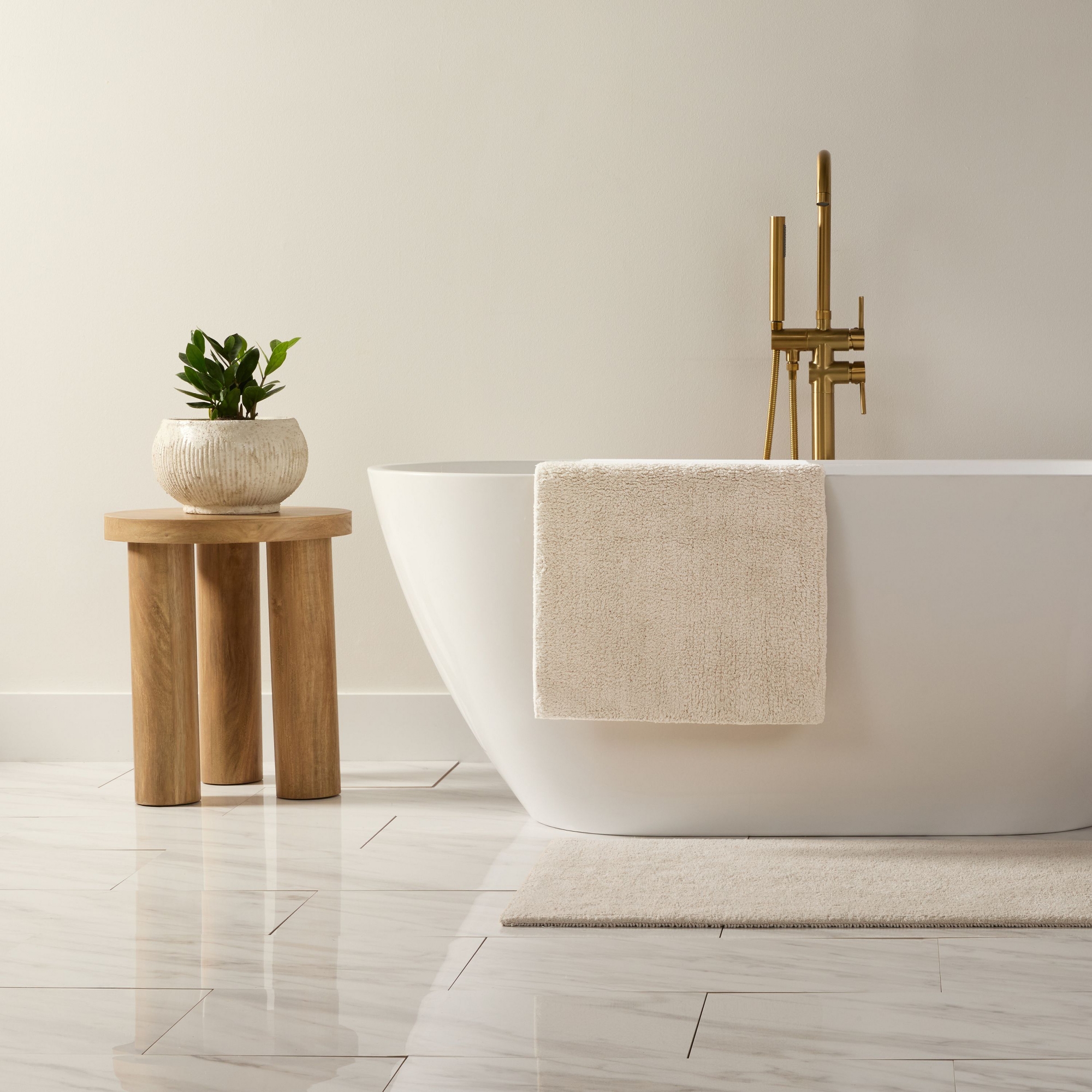 Reversible Solid Cotton Bath Mat,Thick Absorbent Luxury Bath Rug, Washable Spa-Inspired Large Hotel Bath Mat - Becky Cameron , Natural, 24" x 17"