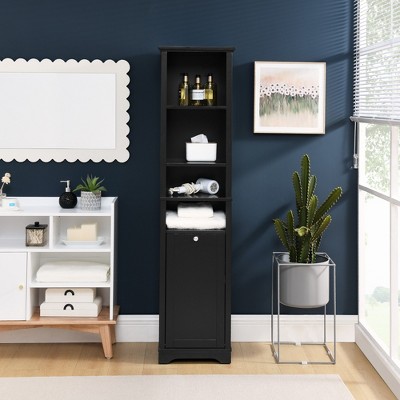 VYNXARIA 64" Tall Bathroom Storage Cabinet for Small Space, Floor Standing Cabinet, Hidden Clothes Storage Space, Black