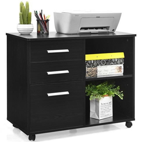 HOMCOM Black Lateral File Cabinet/Printer Stand with-Open Storage