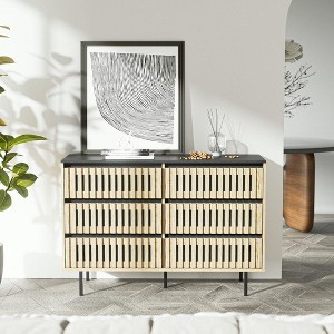Resenkos 6 Drawers Dresser, Wide Modern Chest of Drawers with Metal Legs, Drawer Organizer for Bedroom, Natural Oak Brown - 1 of 4