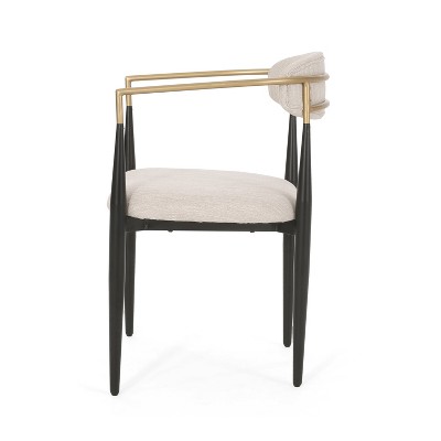 Elmore Beige Upholstered Dining Chairs with Black and Gold Iron Frame, Set of 2