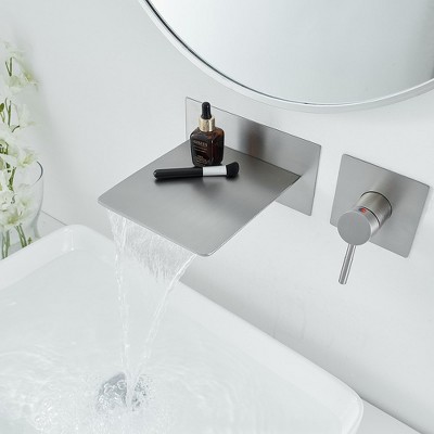 Brushed Nickel Wall-Mount Waterfall Bathroom Faucet