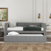 Twin Size Daybed With Trundle, Padded Back Sofa Bed, Wood Platform Bed For Bedroom Living Room No Box Spring Needed Bed Frame, Gray - 2 of 4