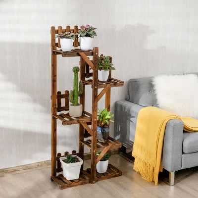 5-Tier Dark Brown Solid Fir Wood Plant Stand