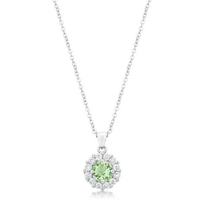 ShineHigh Bella Bridal Pendant Necklace with Cubic Zirconia in Clear, Pink, Purple, Peridot, or Yellow-Rhodium Plated, Classic Round Solitaire Design