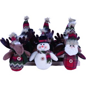 Transpac Polyester 5.5 in. Multicolor Christmas Plush Ornaments Set of 12 in Wooden Tray - 1 of 2