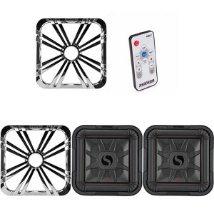 Kicker (2) 46L7T122 L7T L7-Thin 12-Inch (30cm) Subwoofer, Dual Voice Coil, 2-Ohm, 600 Watt w/ Chrome LED Grill & Remote Bundle - 1 of 4